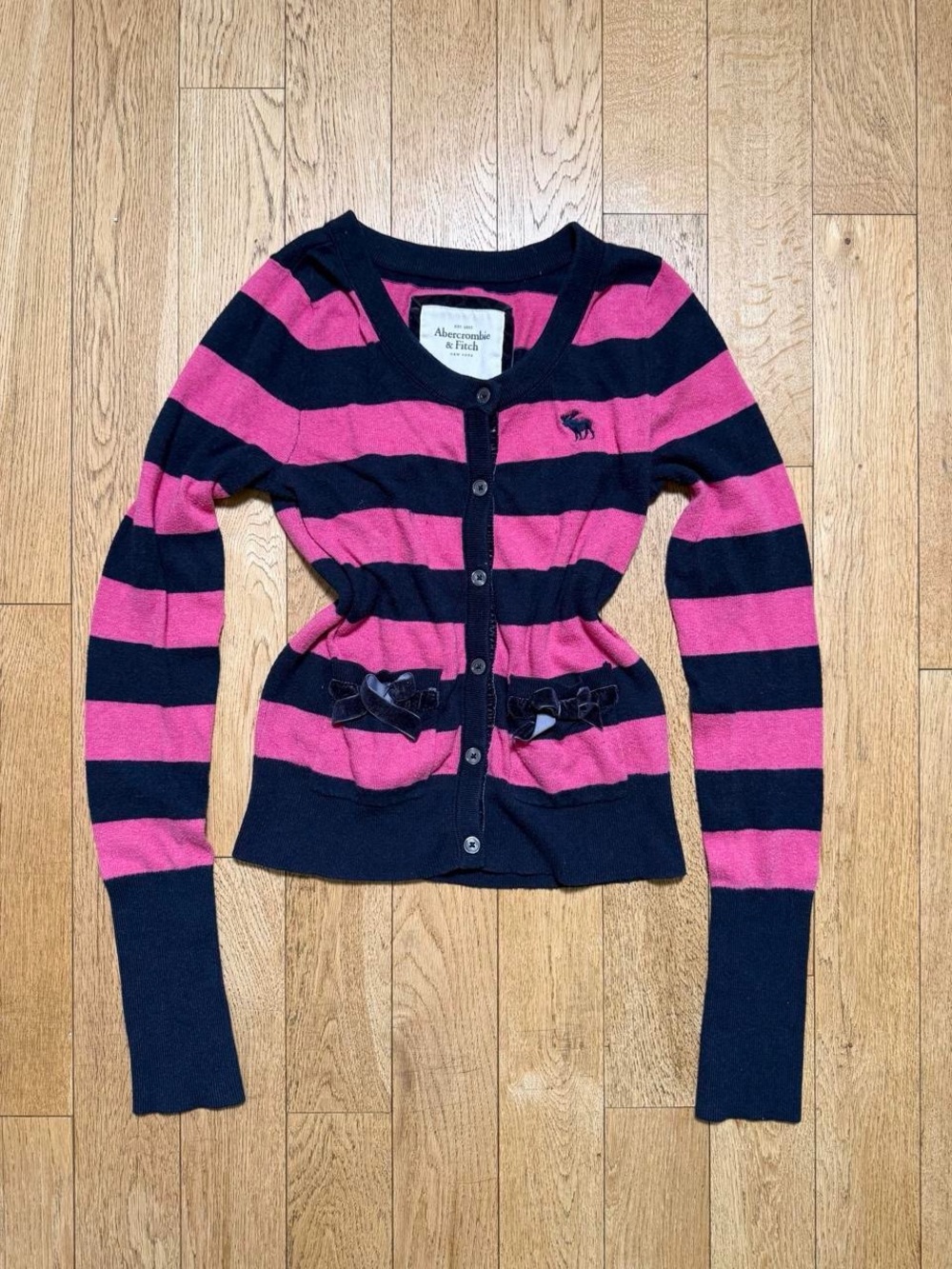 Y2K Abercrombie & Fitch Pink Navy Striped Cardigan